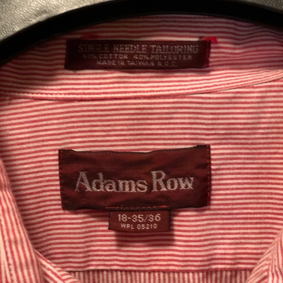 Men's Red & White Thin Striped Dress Shirt Adams Row Size 18 Neck, 35/36 Sleeve - Picture 4 of 8